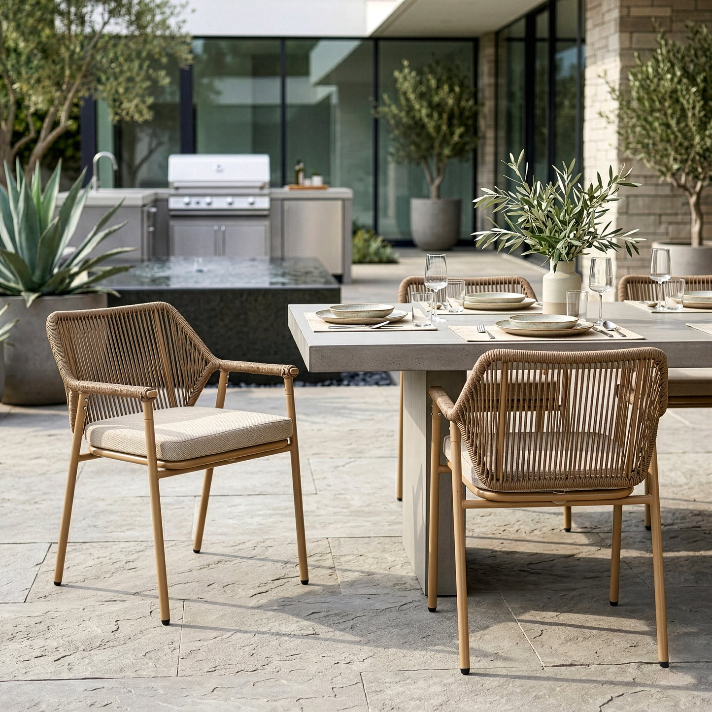 Set of 2 Bisera Brown Outdoor Dining Chair with Arms