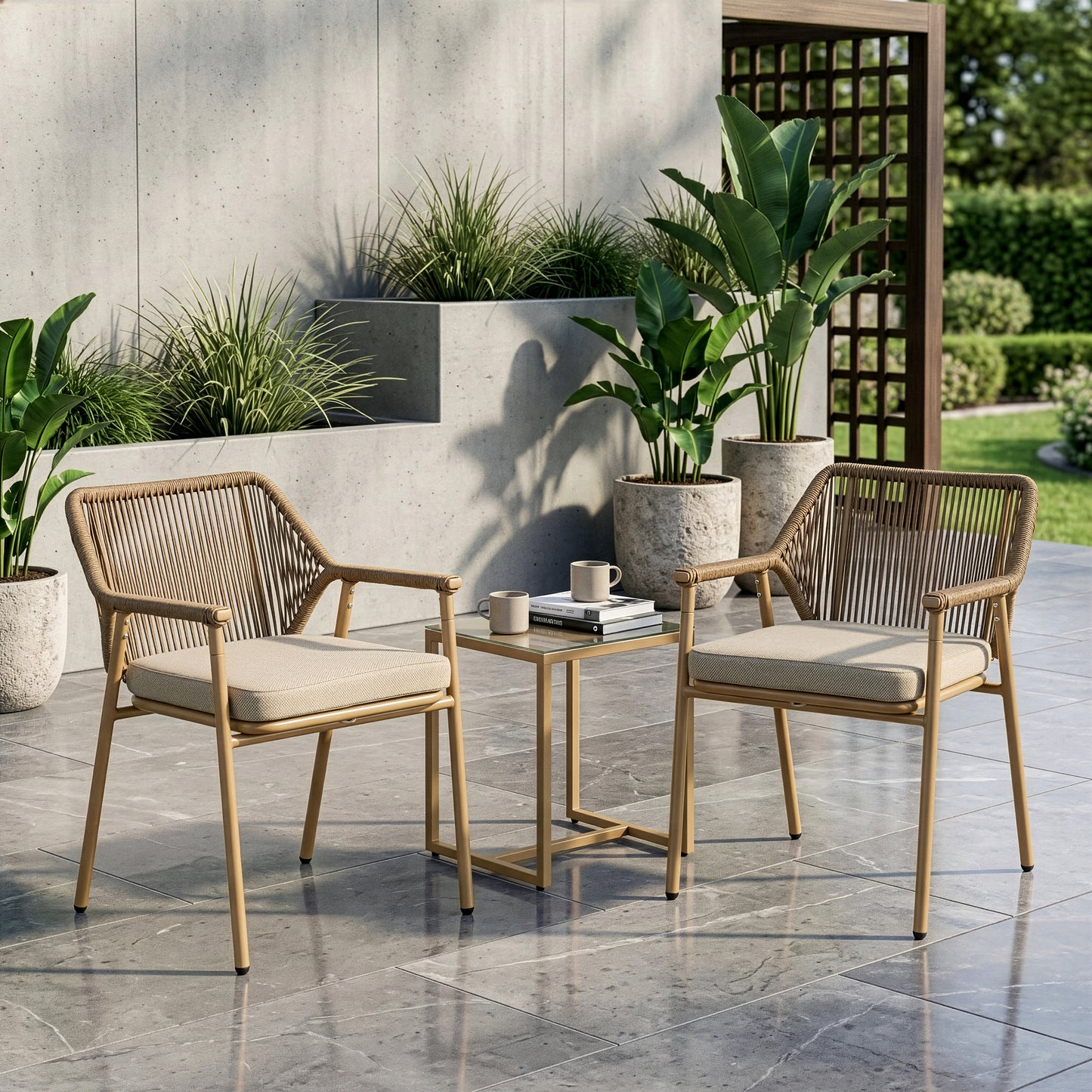 Set of 2 Bisera Brown Outdoor Dining Chair with Arms