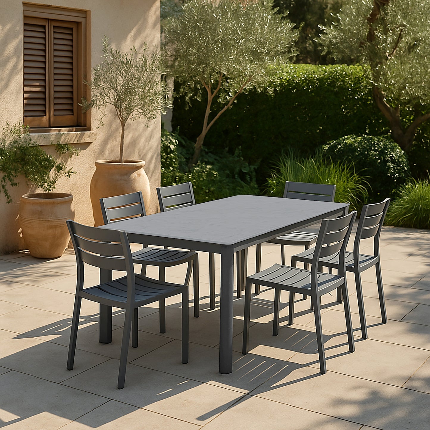 Bia Grey Outdoor Dining Table with Stone Top