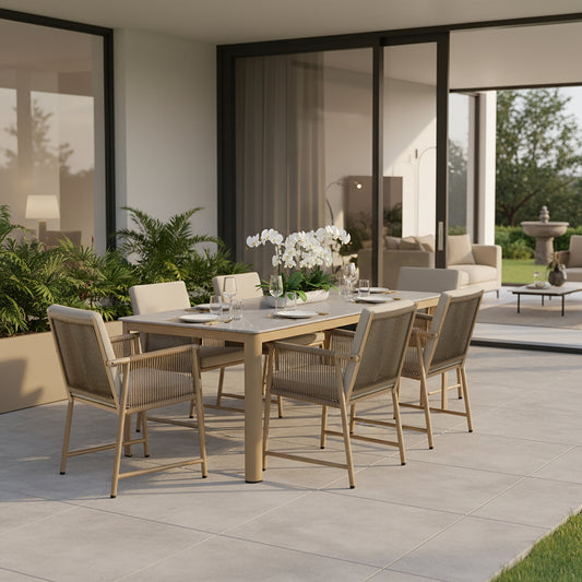 Bia Brown Outdoor Dining Table with Stone Top