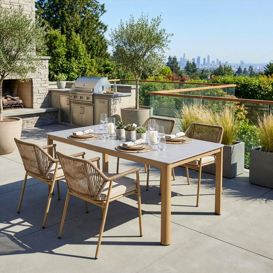 Bia Brown Outdoor Dining Table with Stone Top