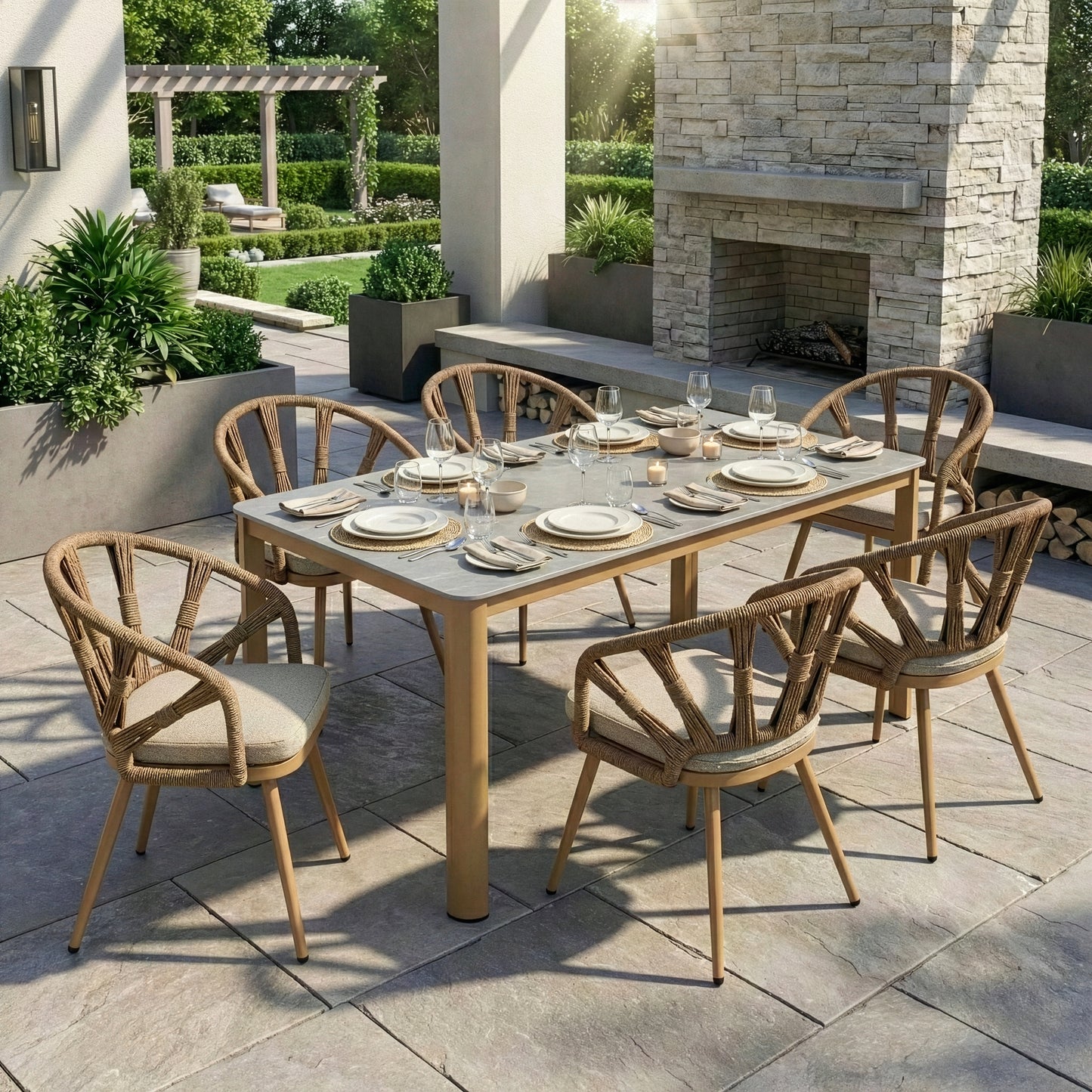 Bia Brown Outdoor Dining Table with Stone Top