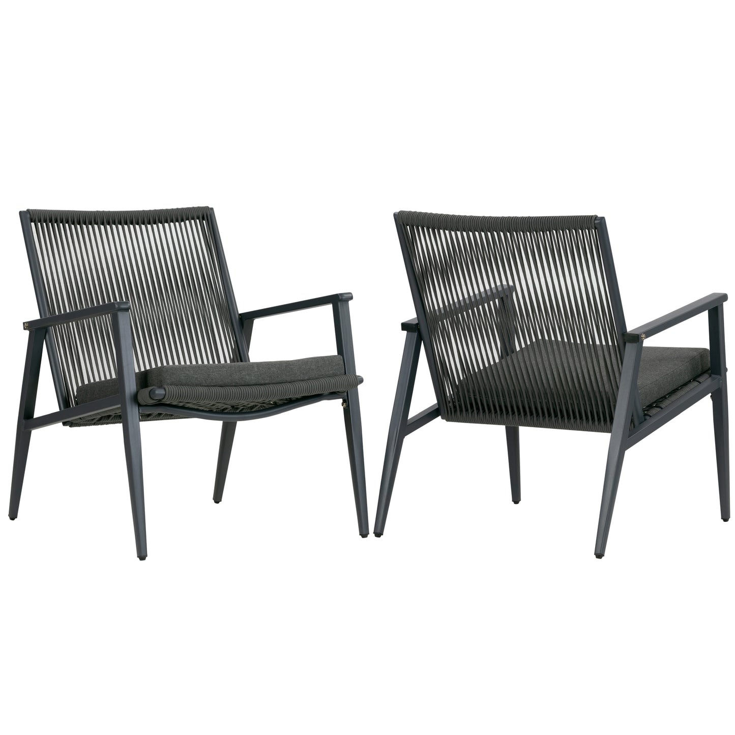 Set of 2 Biton Grey Outdoor Lounge Chair with Seat Cushion