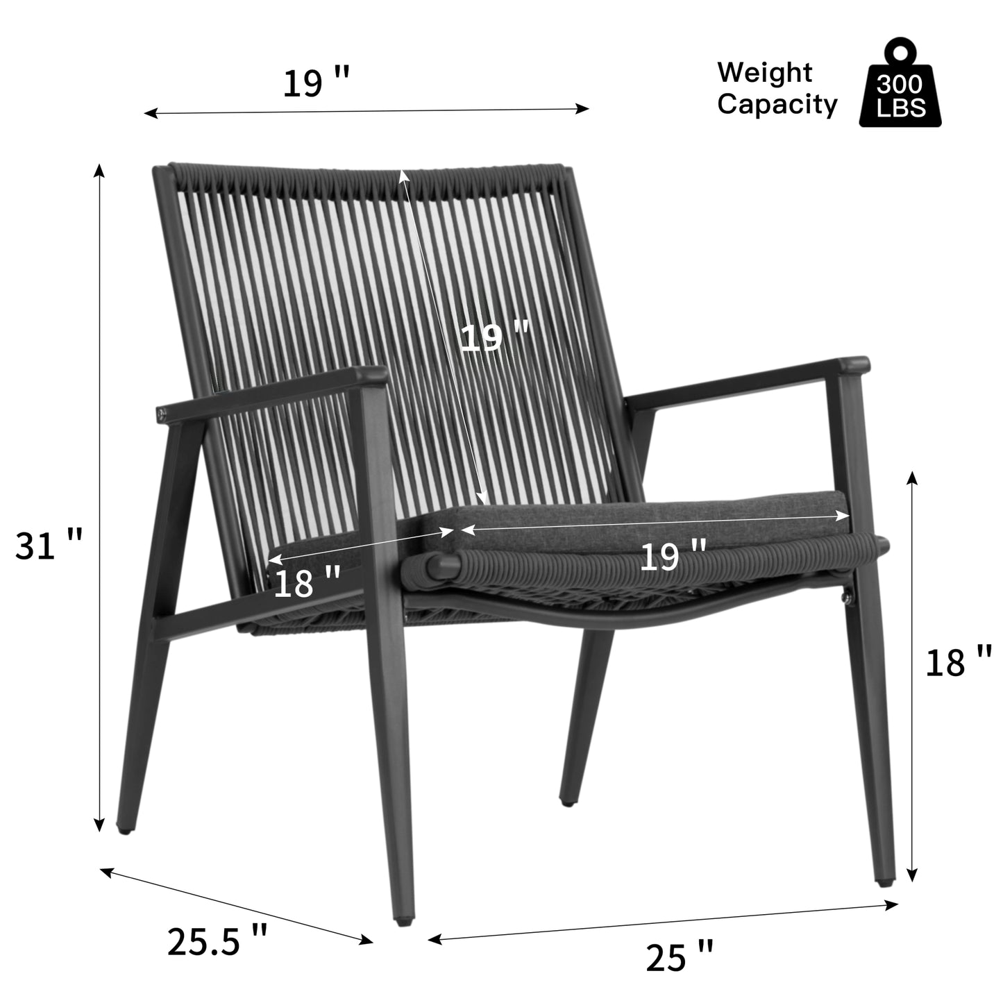 Set of 2 Biton Grey Outdoor Lounge Chair with Seat Cushion