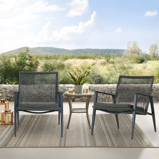 Set of 2 Biton Grey Outdoor Lounge Chair with Seat Cushion