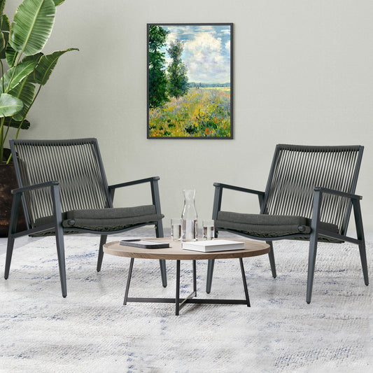 Set of 2 Biton Grey Outdoor Lounge Chair with Seat Cushion