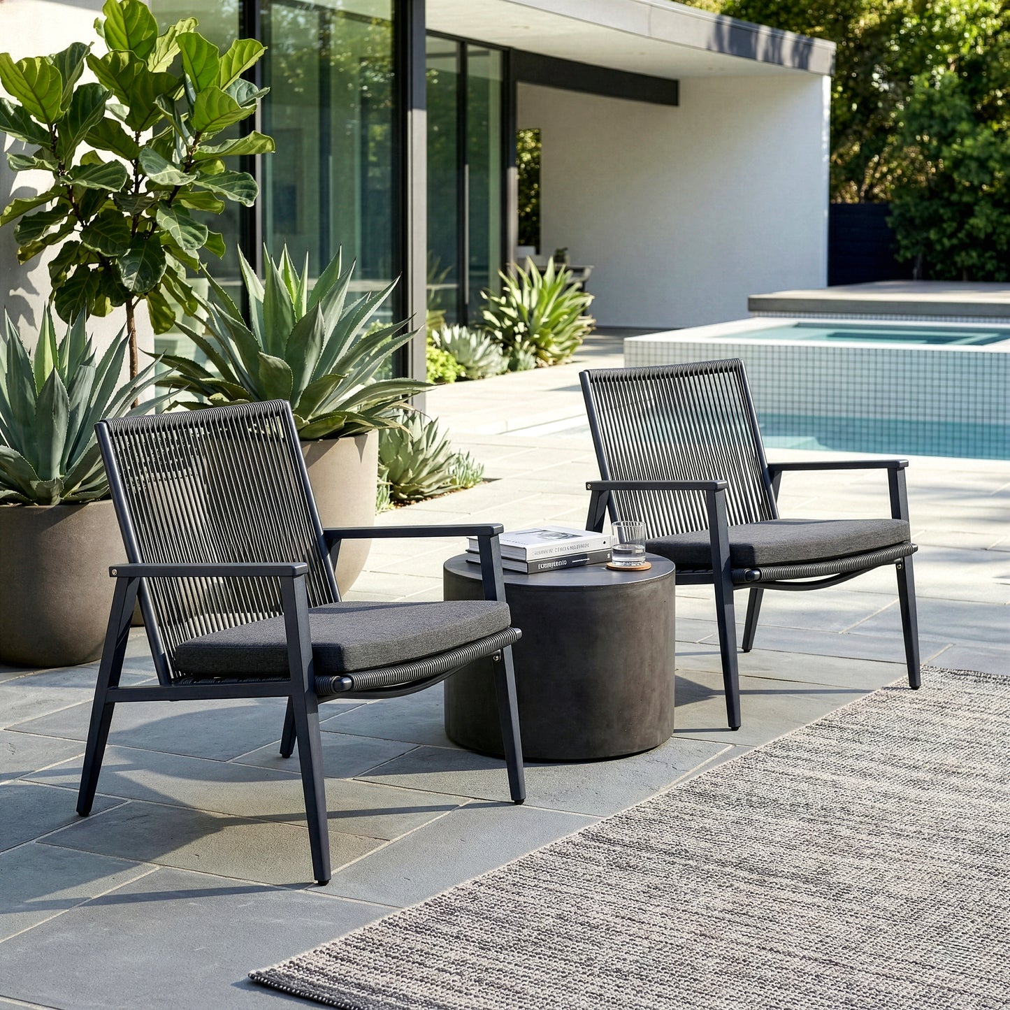 Set of 2 Biton Grey Outdoor Lounge Chair with Seat Cushion