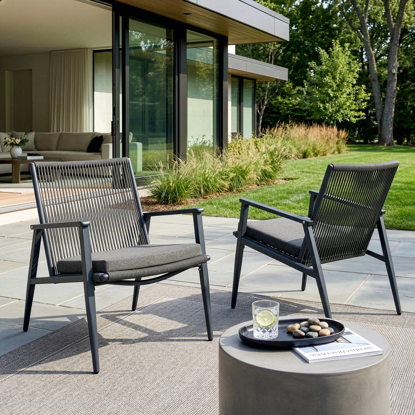 Set of 2 Biton Grey Outdoor Lounge Chair with Seat Cushion