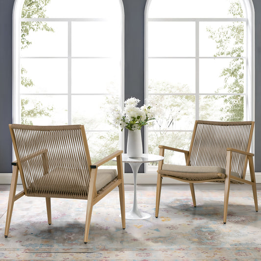 Set of 2 Biton Brown Outdoor Lounge Chair with Seat Cushion