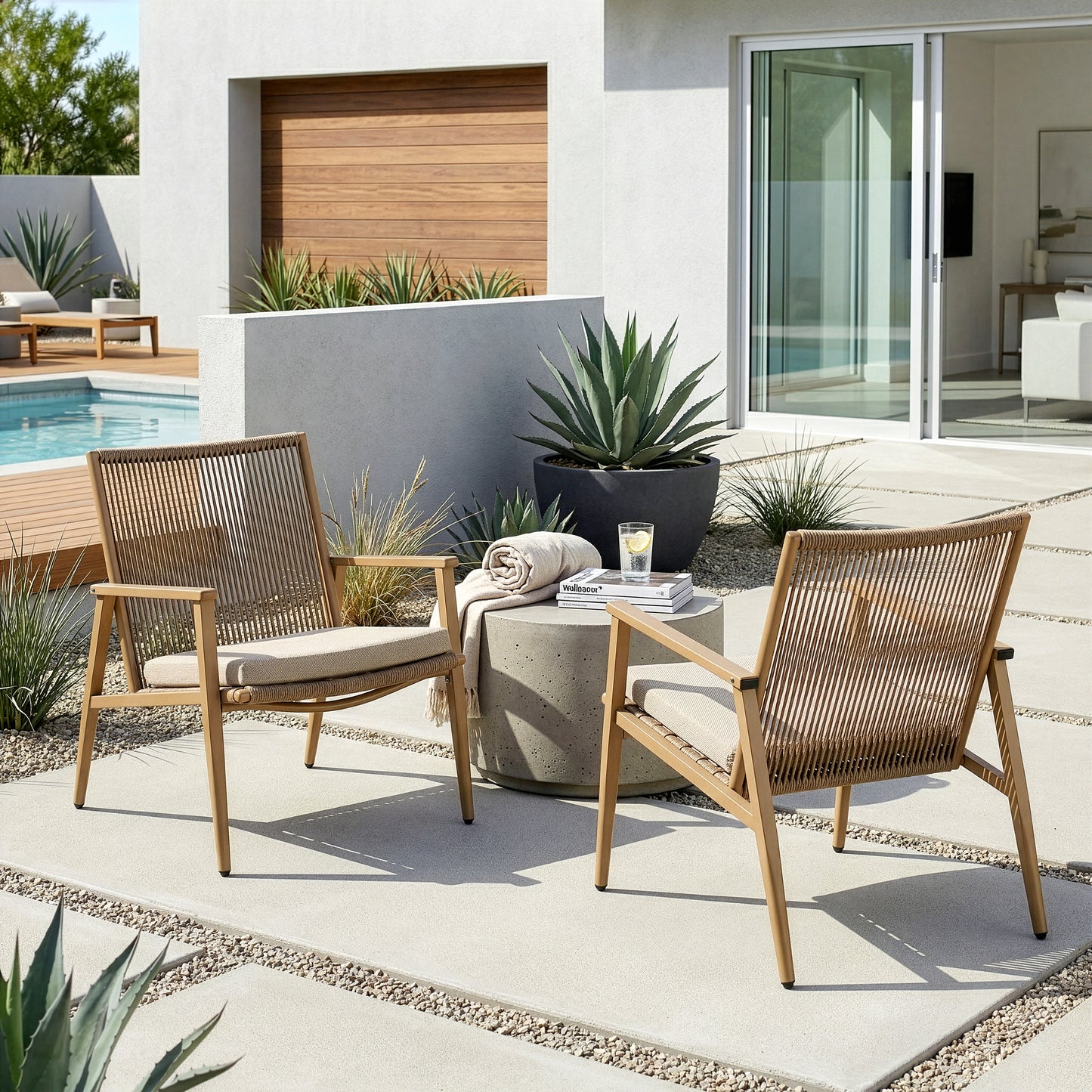 Set of 2 Biton Brown Outdoor Lounge Chair with Seat Cushion