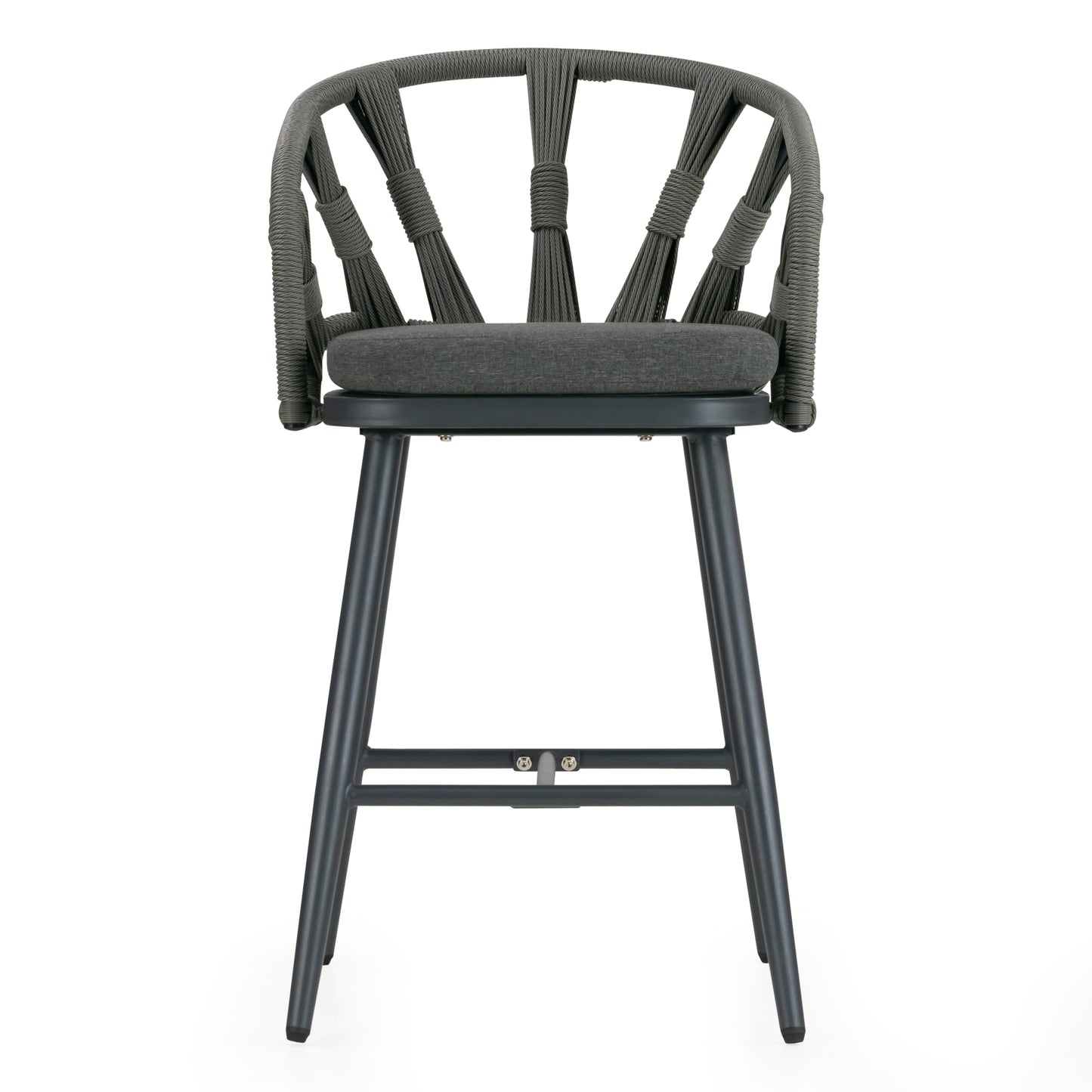 Set of 2 Birre Grey Outdoor Counter Height Stool with Hand-Woven Back