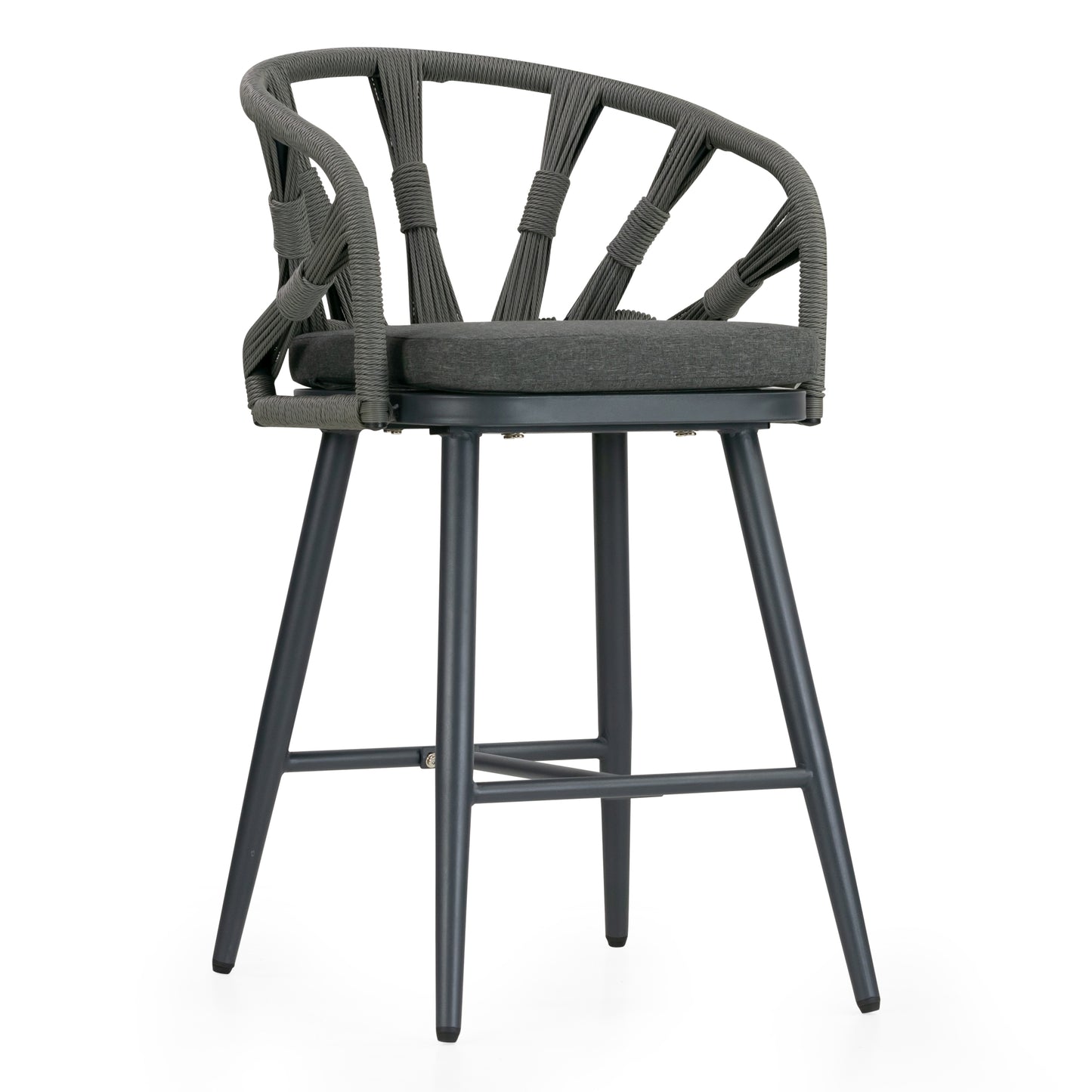 Set of 2 Birre Grey Outdoor Counter Height Stool with Hand-Woven Back