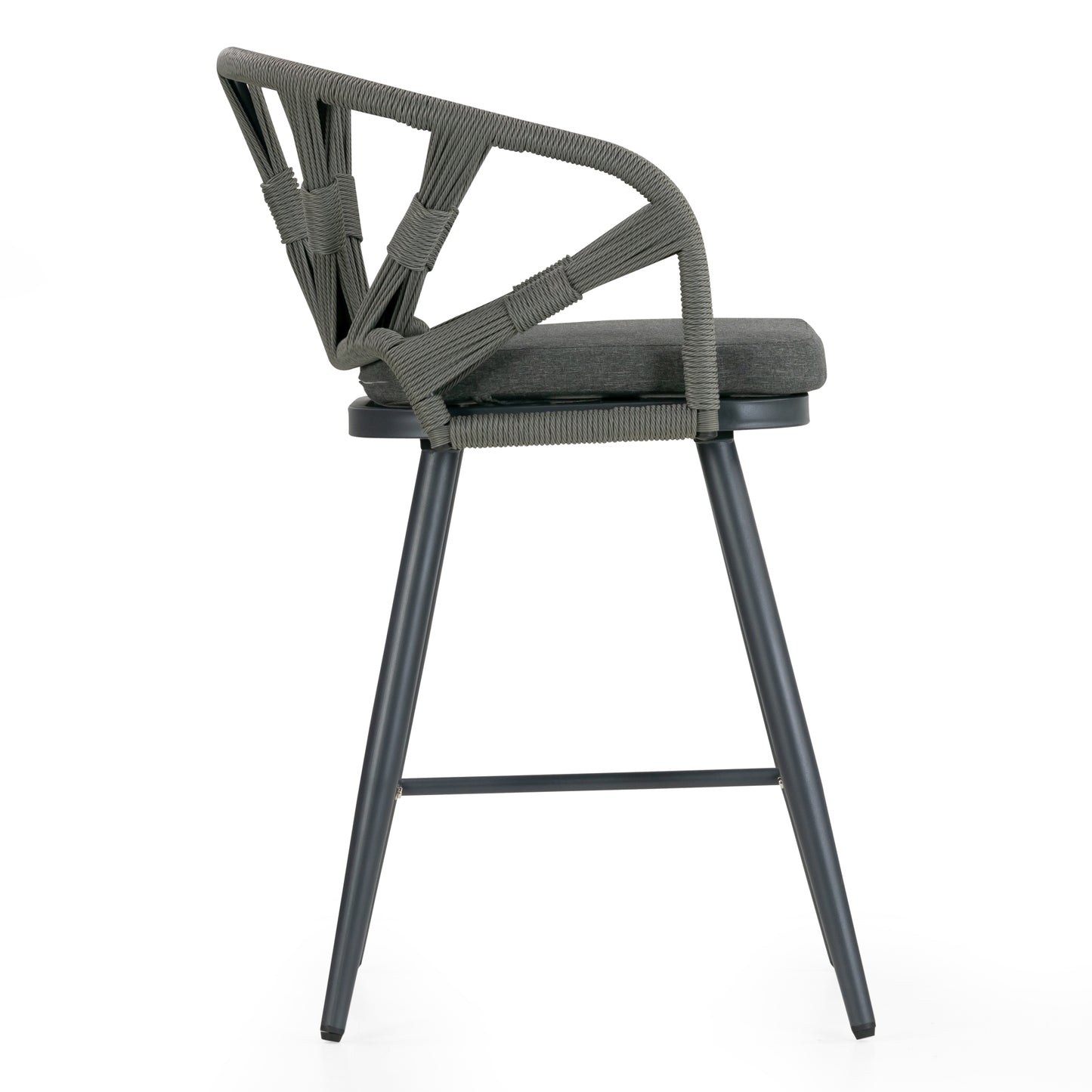 Set of 2 Birre Grey Outdoor Counter Height Stool with Hand-Woven Back