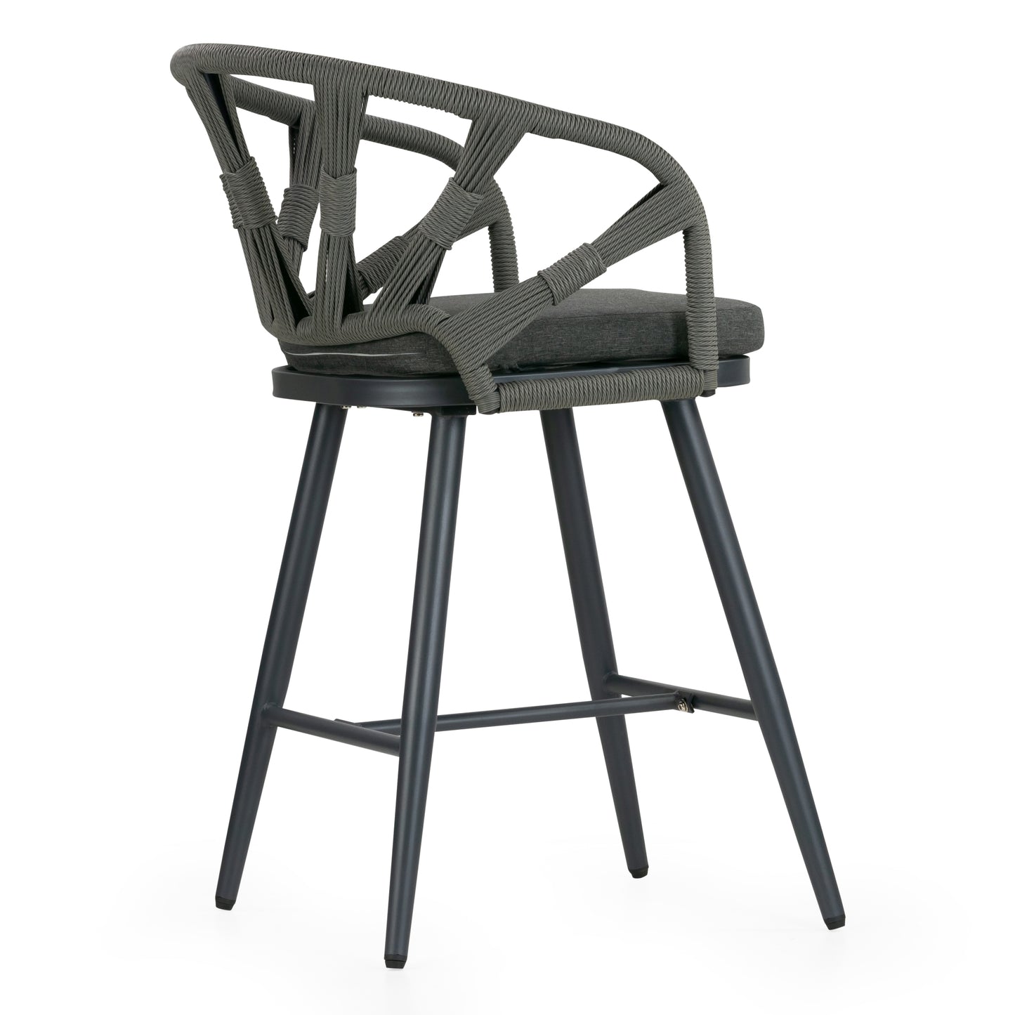 Set of 2 Birre Grey Outdoor Counter Height Stool with Hand-Woven Back