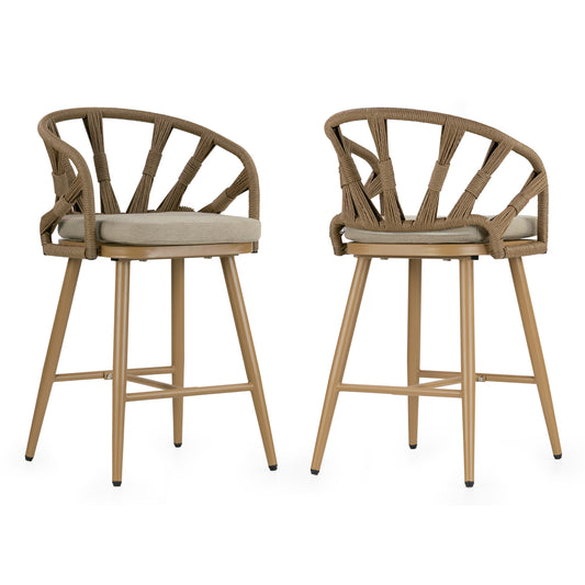 Set of 2 Birre Outdoor Counter Height Stool with Hand-Woven Back