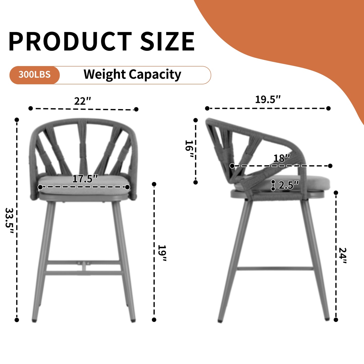 Set of 2 Birre Outdoor Counter Height Stool with Hand-Woven Back