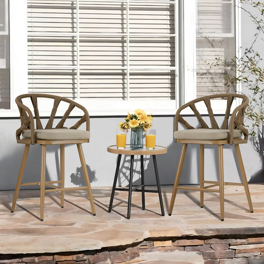 Set of 2 Birre Outdoor Counter Height Stool with Hand-Woven Back