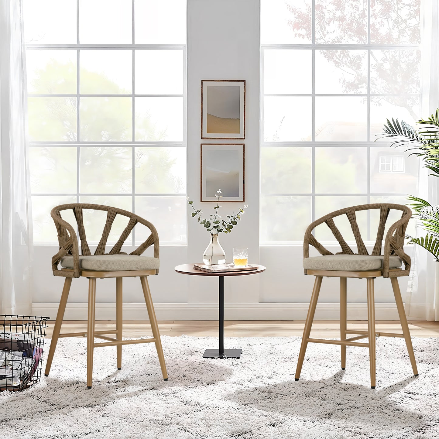 Set of 2 Birre Outdoor Counter Height Stool with Hand-Woven Back