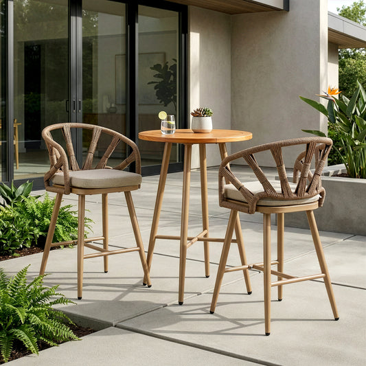 Set of 2 Birre Outdoor Counter Height Stool with Hand-Woven Back