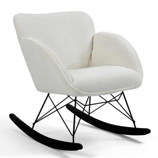 Ayan White Boucle Rocking Chair with Black Legs