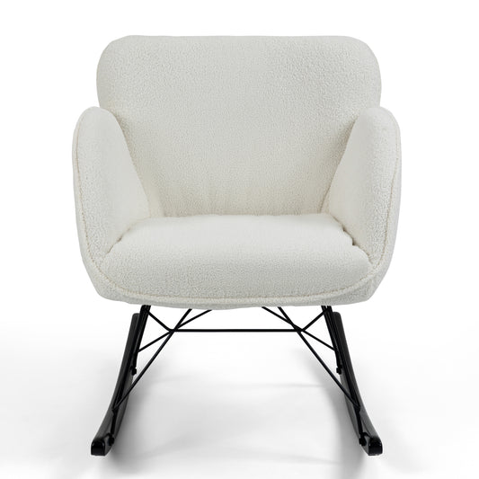 Ayan White Boucle Rocking Chair with Black Legs