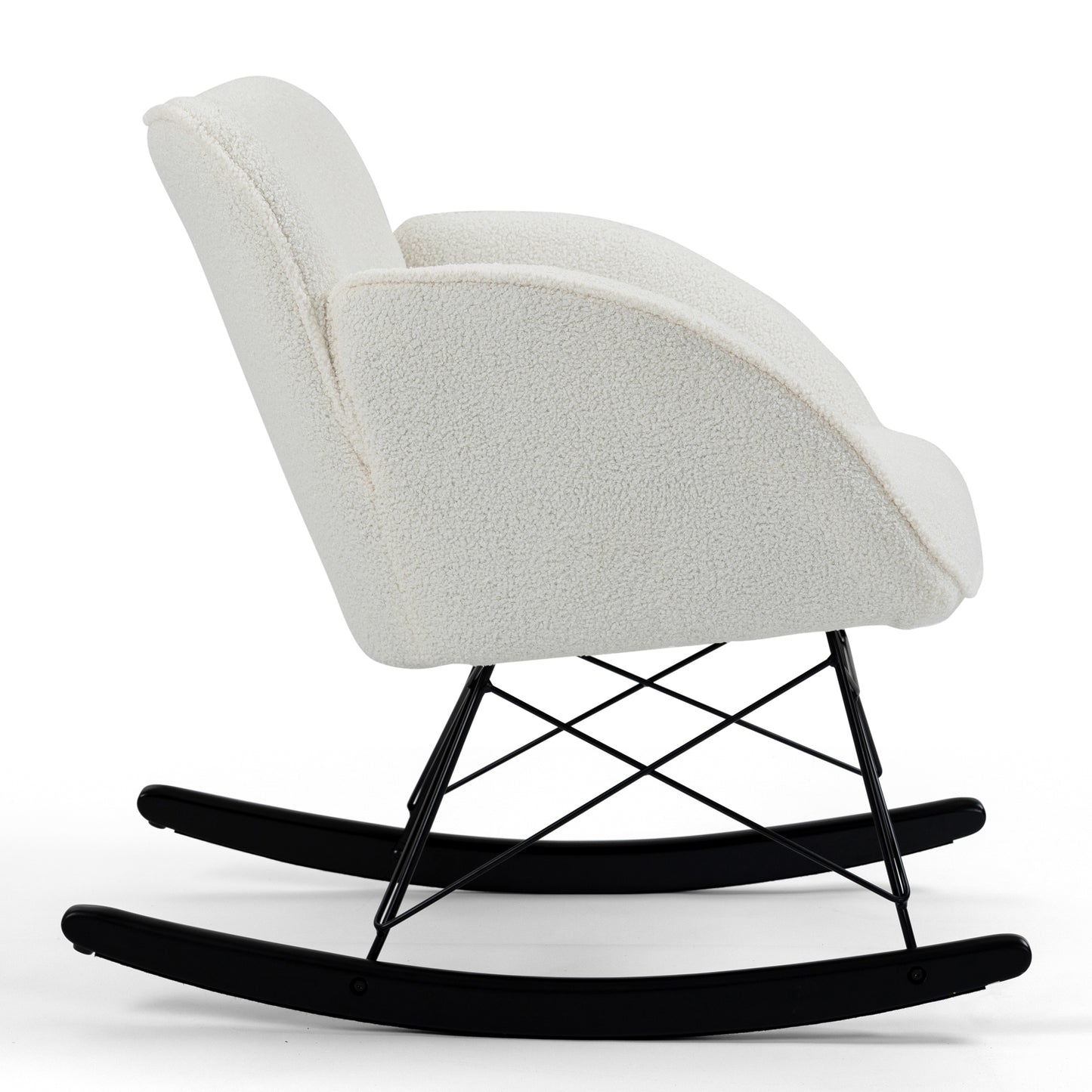 Ayan White Boucle Rocking Chair with Black Legs
