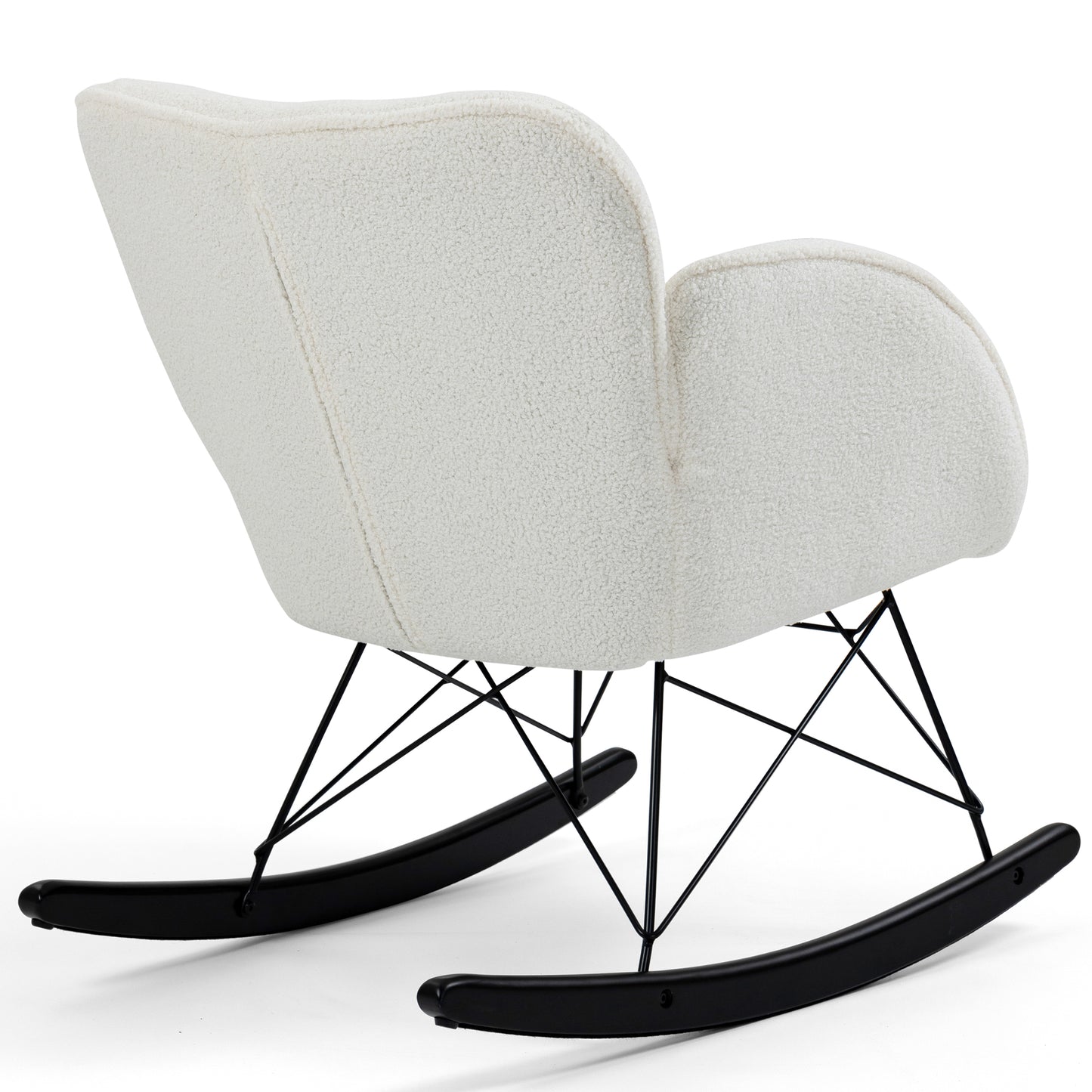 Ayan White Boucle Rocking Chair with Black Legs