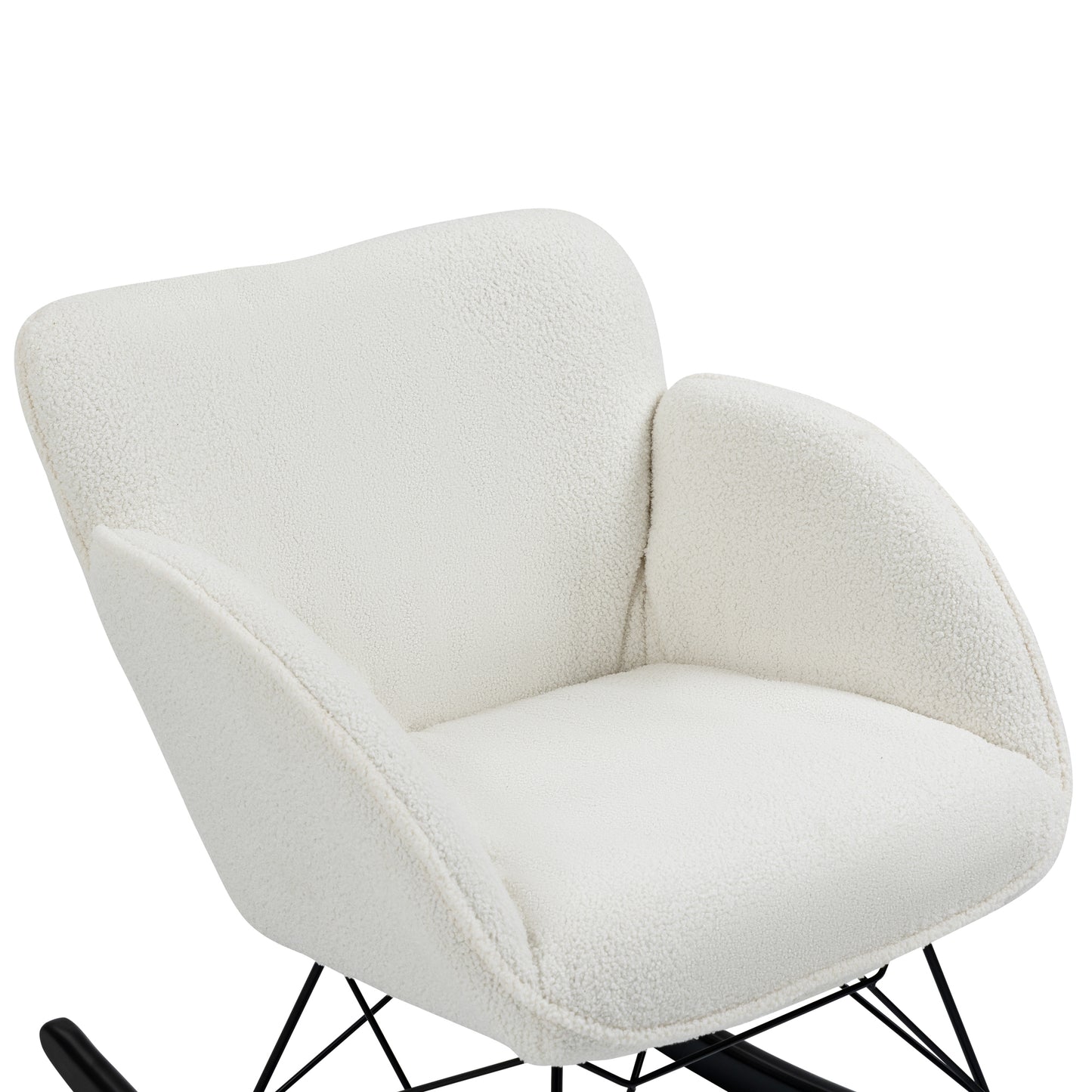 Ayan White Boucle Rocking Chair with Black Legs