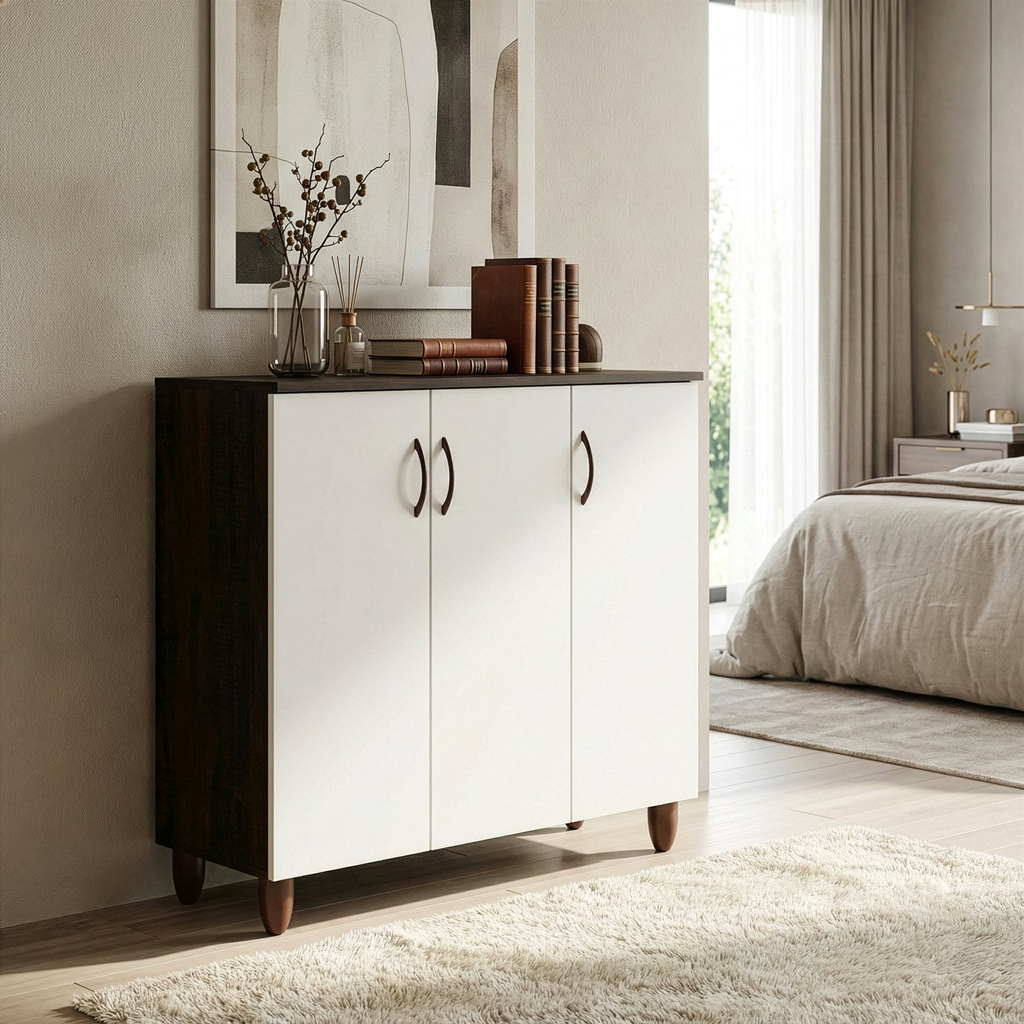 Anthea Three-door Shoe Cabinet with Four Shelves