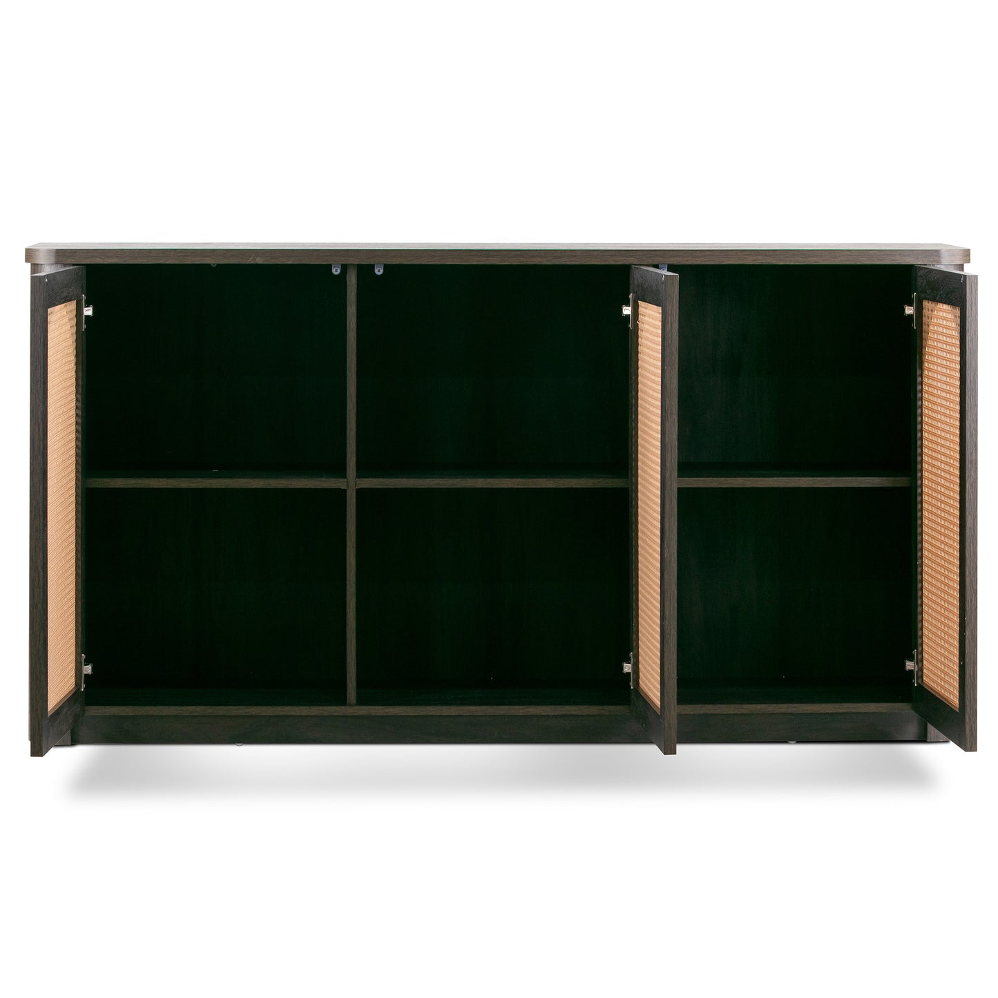 Bistra Brown Three Door Walnut Finish Sideboard with Rattan Doors