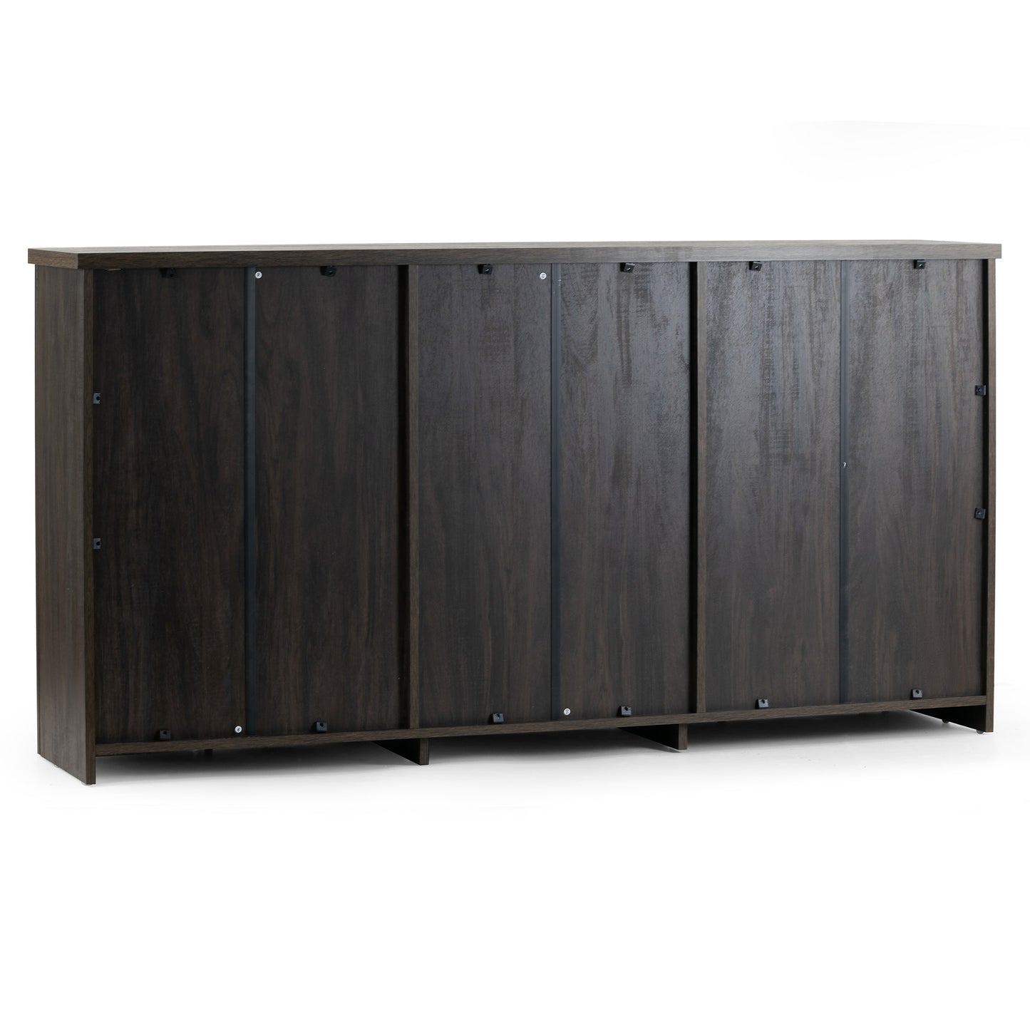 Bistra Brown Three Door Walnut Finish Sideboard with Rattan Doors