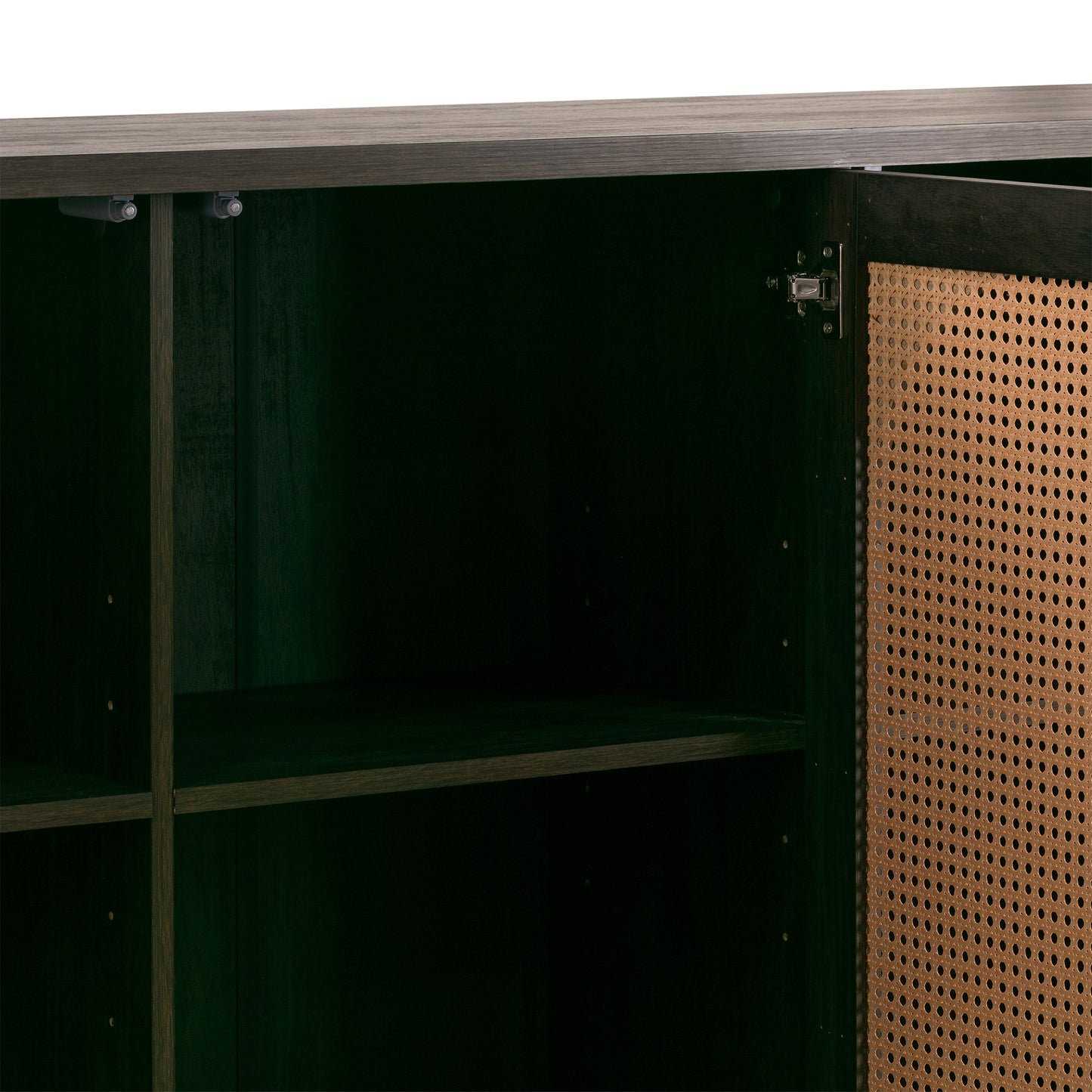 Bistra Brown Three Door Walnut Finish Sideboard with Rattan Doors