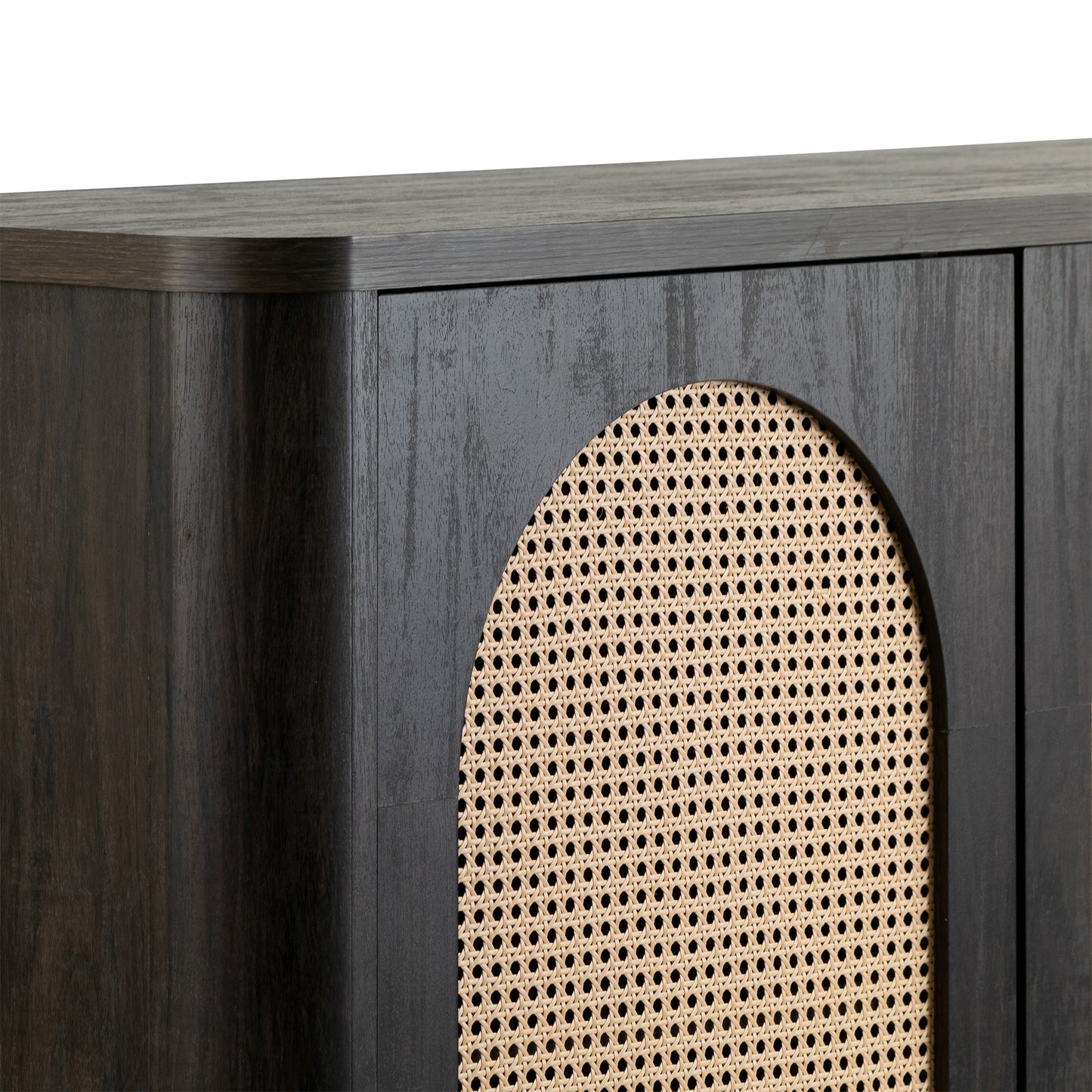 Bistra Brown Three Door Walnut Finish Sideboard with Rattan Doors