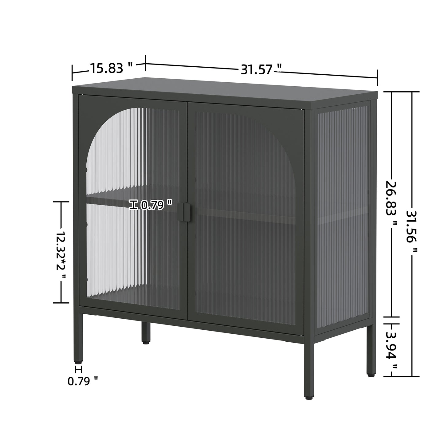Benoît 31.56-inch Black Two Door Sideboard with Fluted Clear Doors