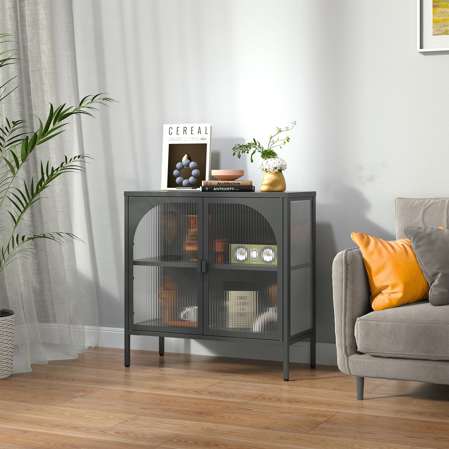 Benoît 31.56-inch Black Two Door Sideboard with Fluted Clear Doors