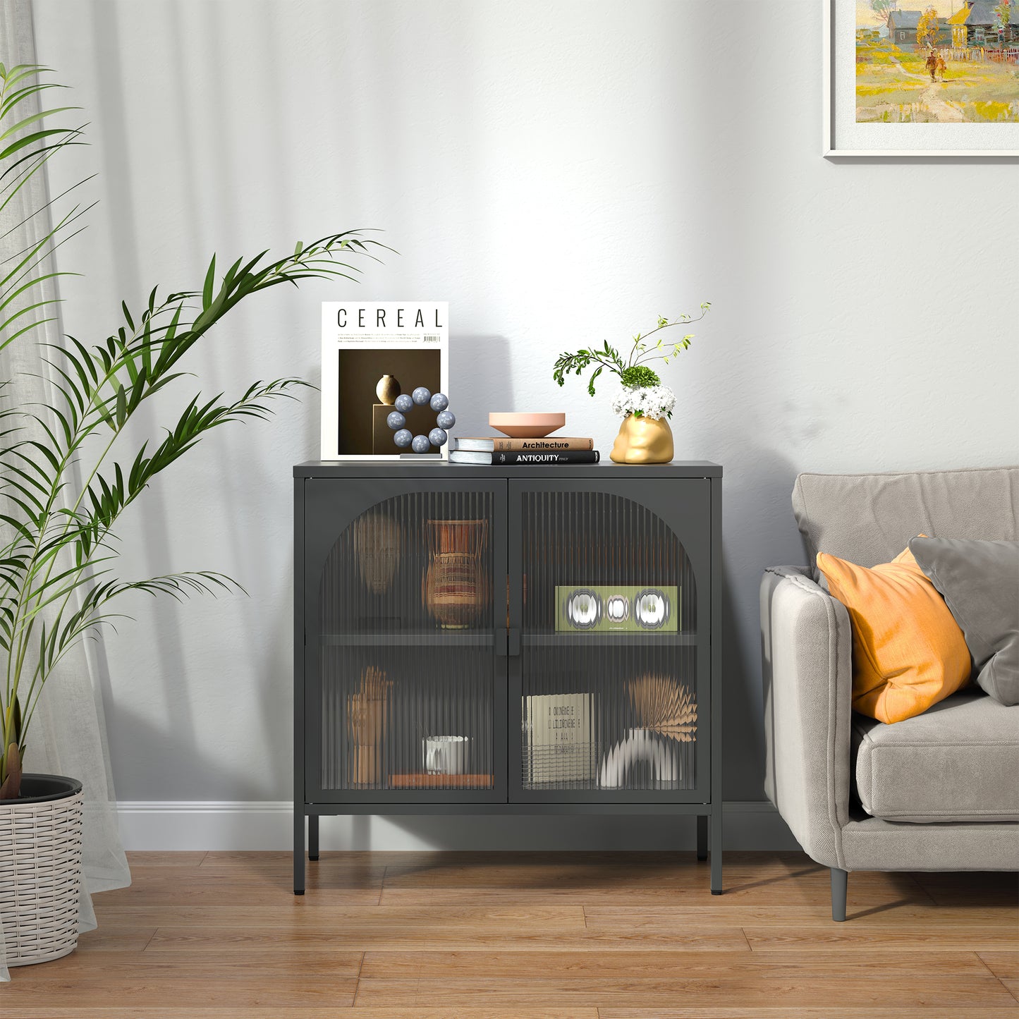 Benoît 31.56-inch Black Two Door Sideboard with Fluted Clear Doors