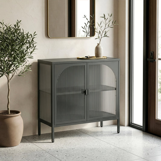 Benoît 31.56-inch Black Two Door Sideboard with Fluted Clear Doors