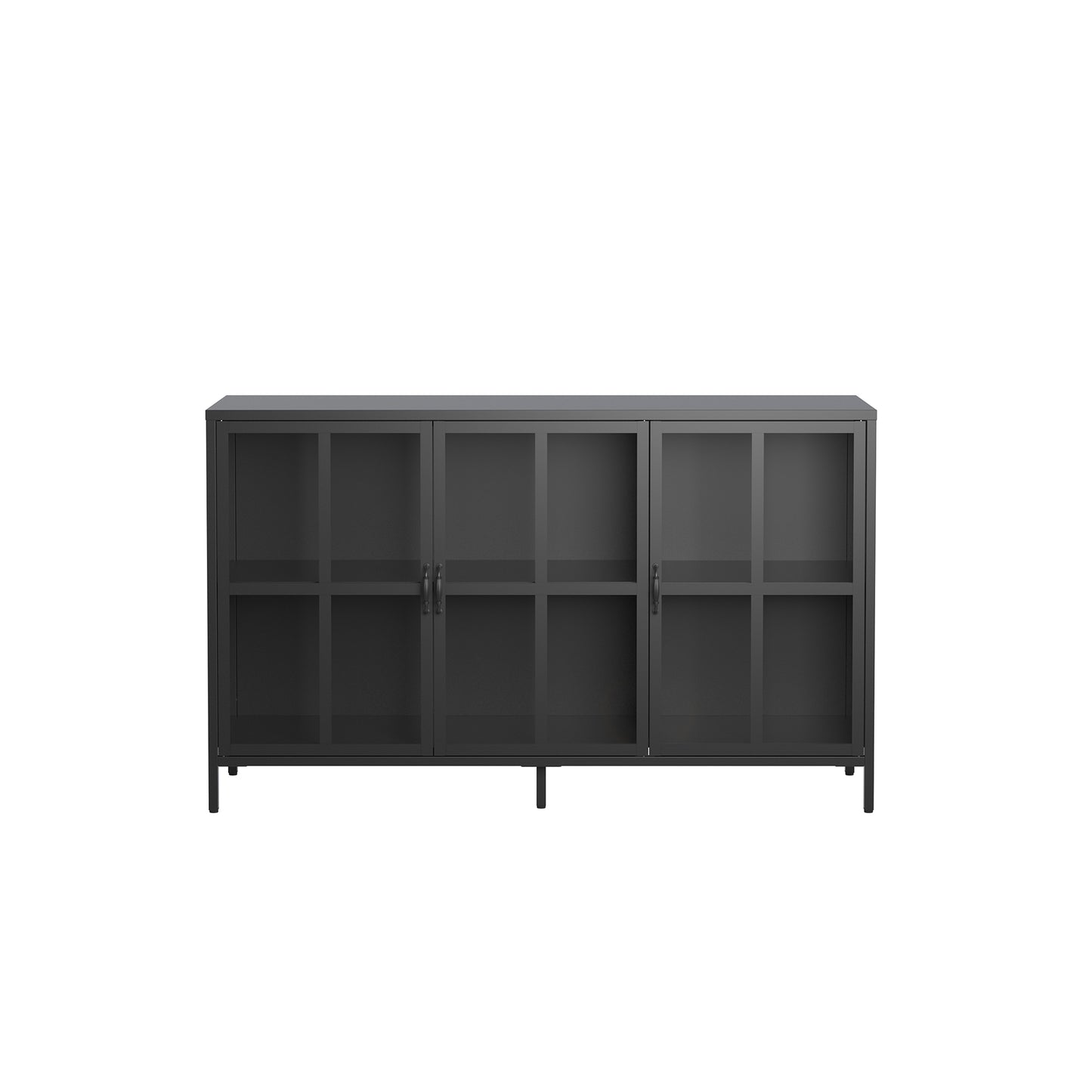 Berlinde 33.52-inch Black Three Door Sideboard with Clear Doors