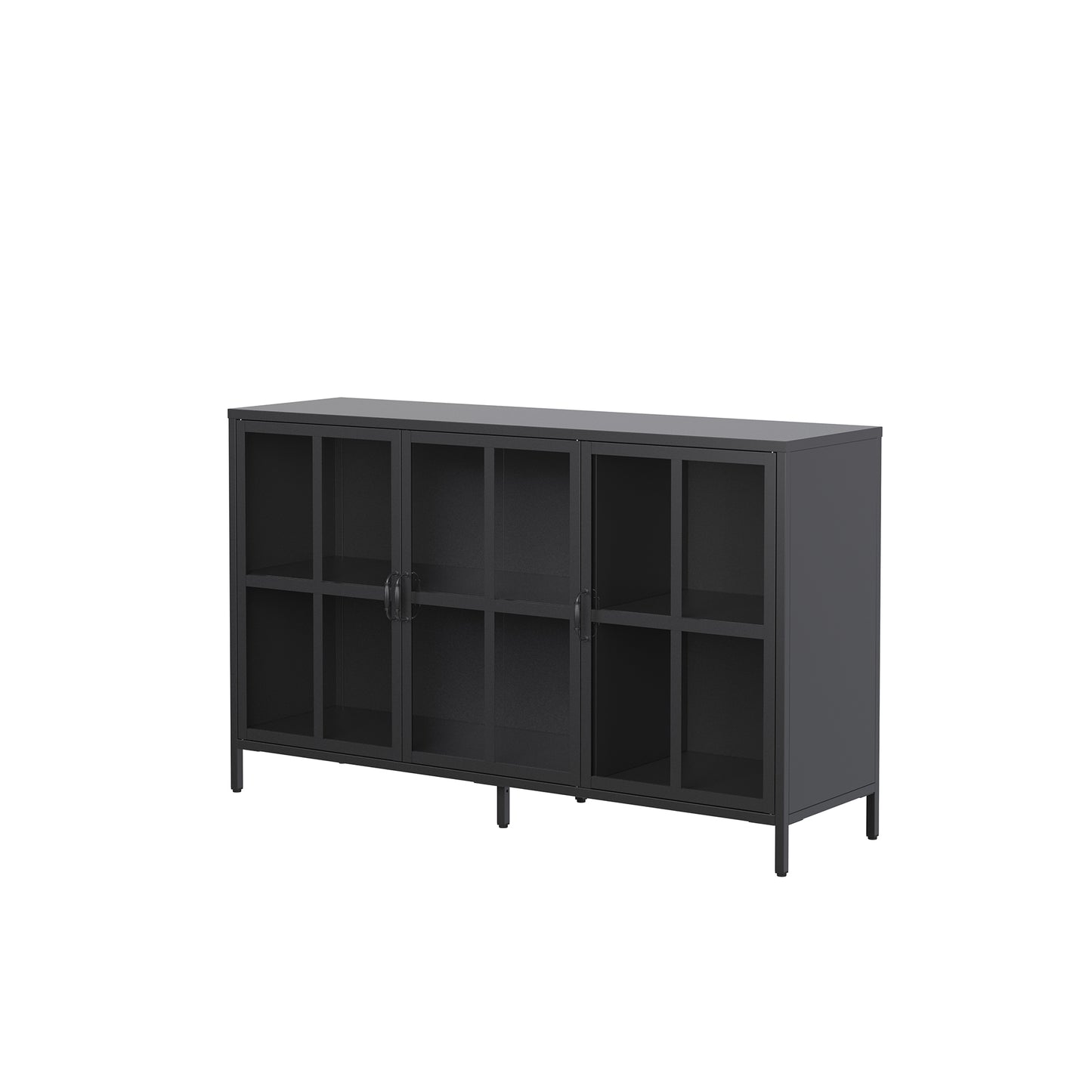 Berlinde 33.52-inch Black Three Door Sideboard with Clear Doors