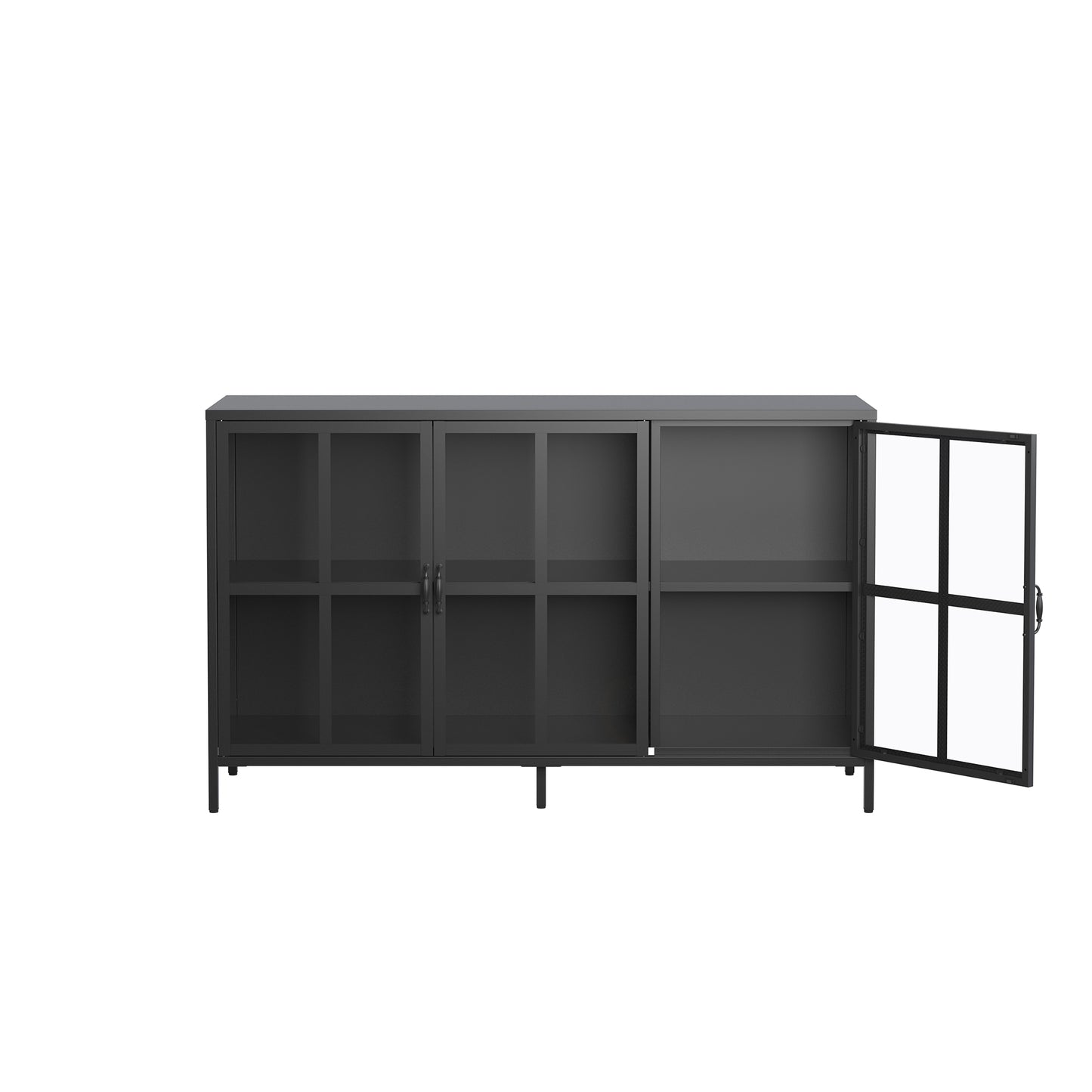 Berlinde 33.52-inch Black Three Door Sideboard with Clear Doors