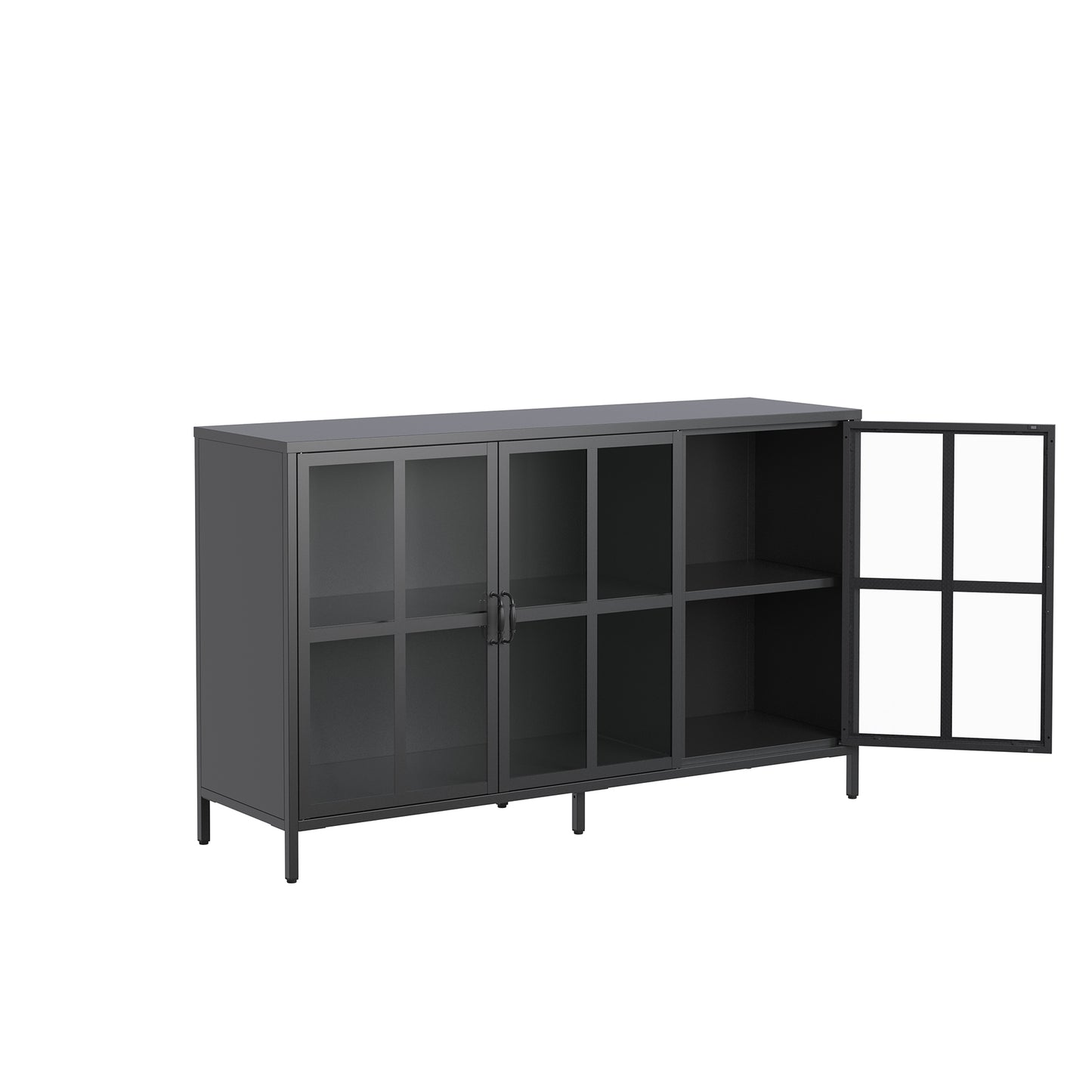 Berlinde 33.52-inch Black Three Door Sideboard with Clear Doors