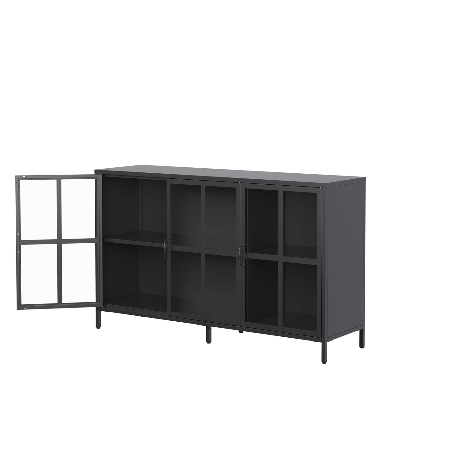 Berlinde 33.52-inch Black Three Door Sideboard with Clear Doors