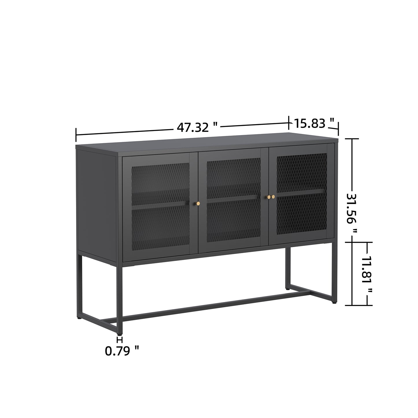 Bentley 31.56-inch Black Three Door Sideboard with Mesh Doors