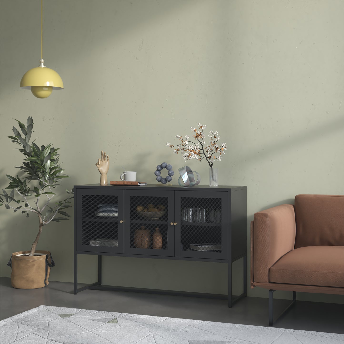 Bentley 31.56-inch Black Three Door Sideboard with Mesh Doors