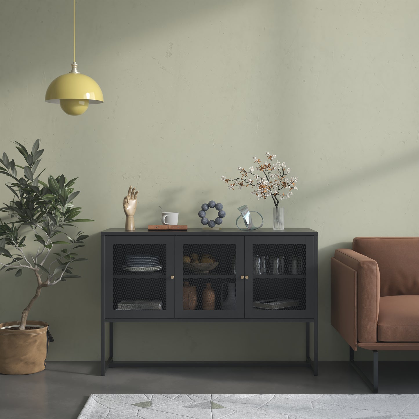 Bentley 31.56-inch Black Three Door Sideboard with Mesh Doors