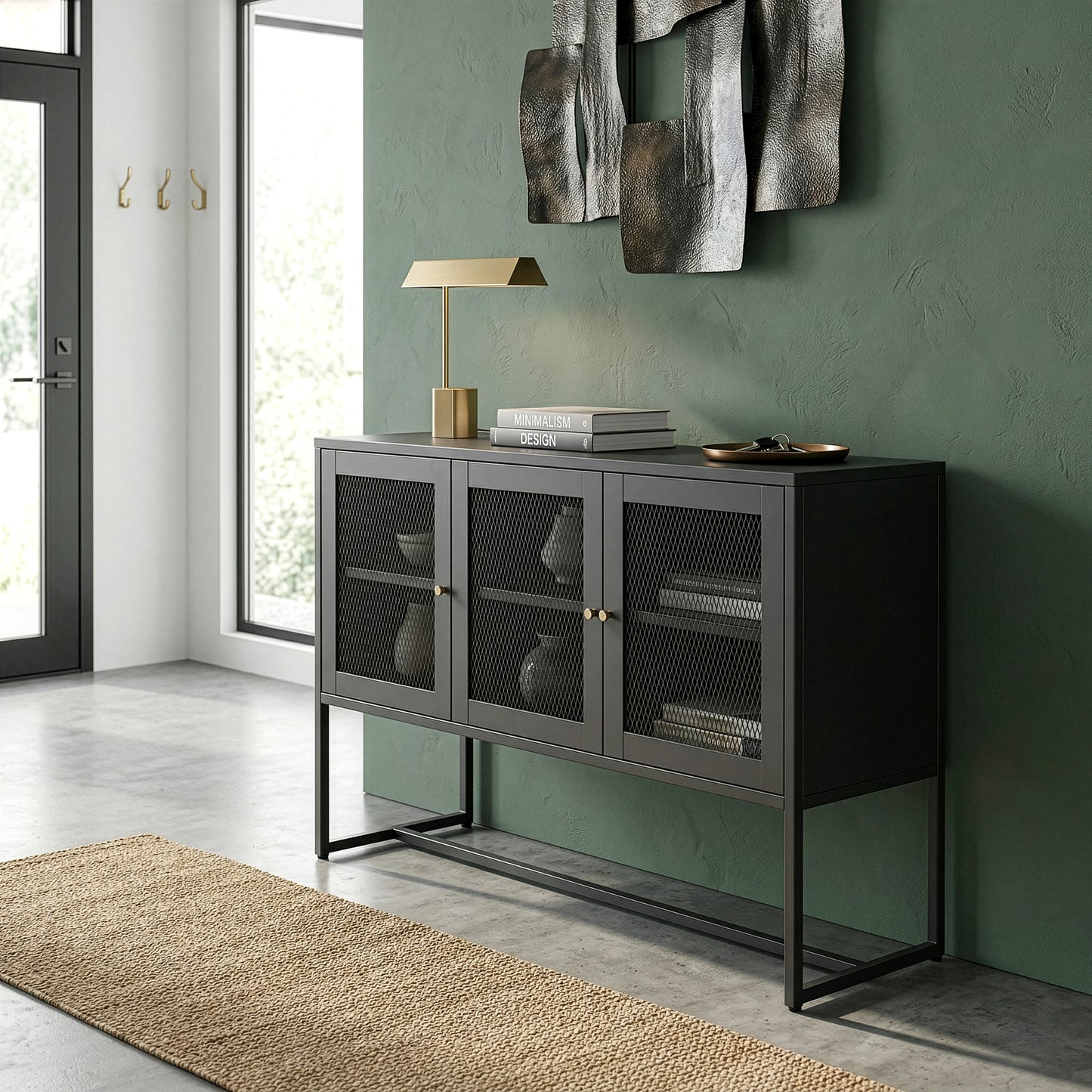 Bentley 31.56-inch Black Three Door Sideboard with Mesh Doors