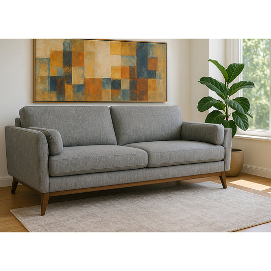 Birre Black and Ivory Blend Chenille Tweed Fabric Sofa with Wood Legs