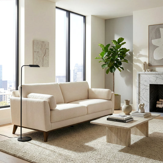 Birre Beige Micro Boucle Fabric Sofa with Wood Legs