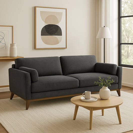 Birre Dark Gray Micro Boucle Fabric Sofa with Wood Legs