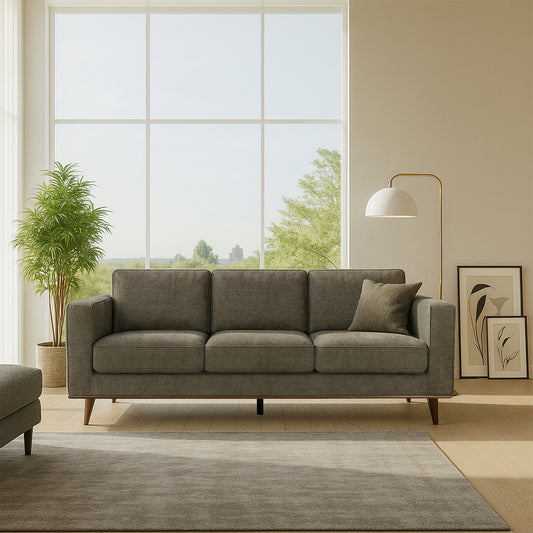 Bishop Brown Corduroy Twill Fabric Sofa with Wood Legs